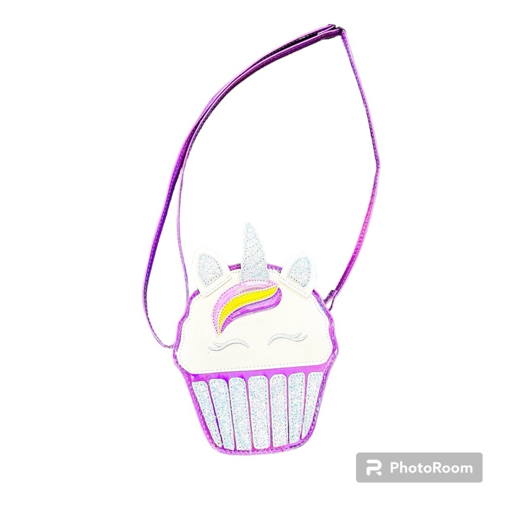 Purple shiny unicorn cupcake bag. For kids.